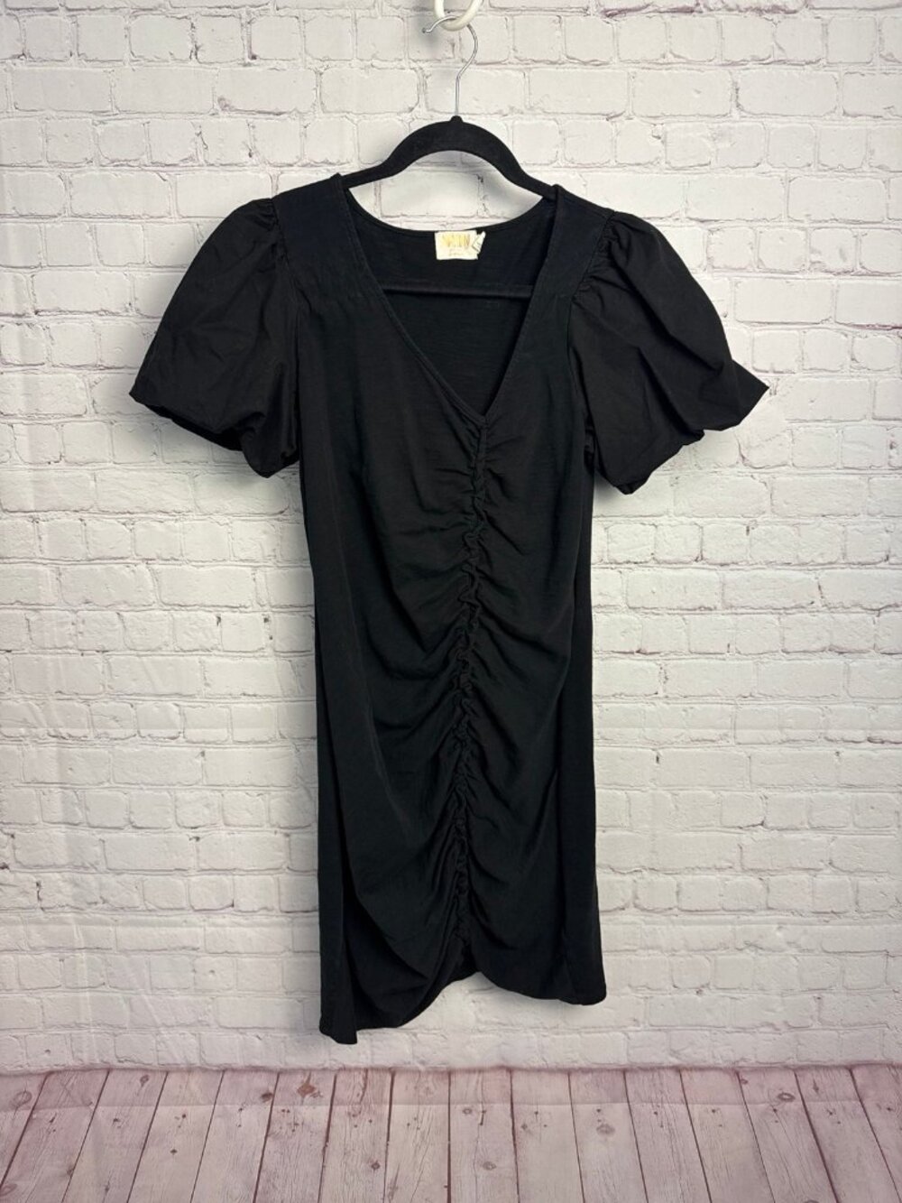Nation LTD medium ruffled black dress with puffy shoulders fairy grunge whimsigo